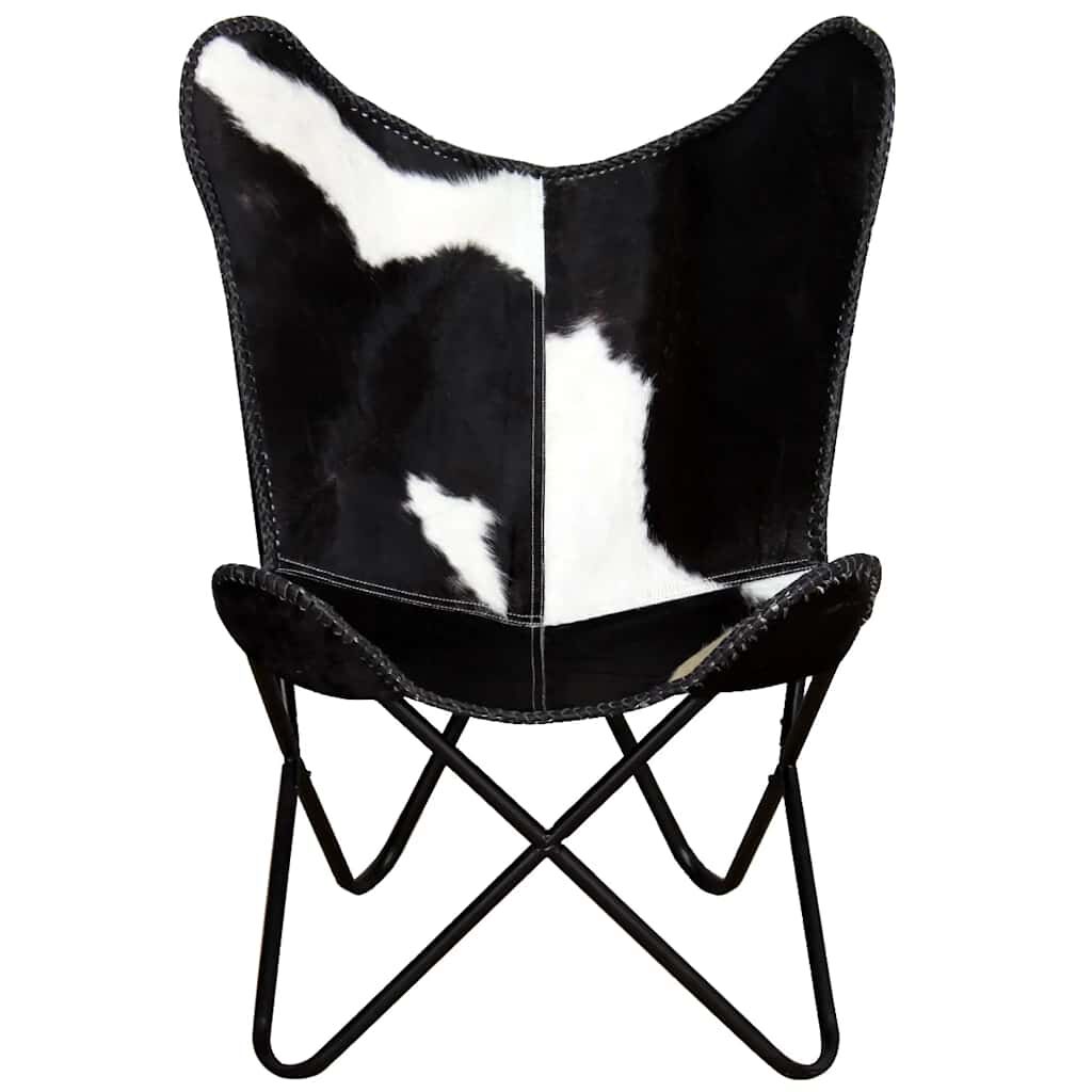 vidaXL Butterfly Chair Black and White Real Cowhide Leather