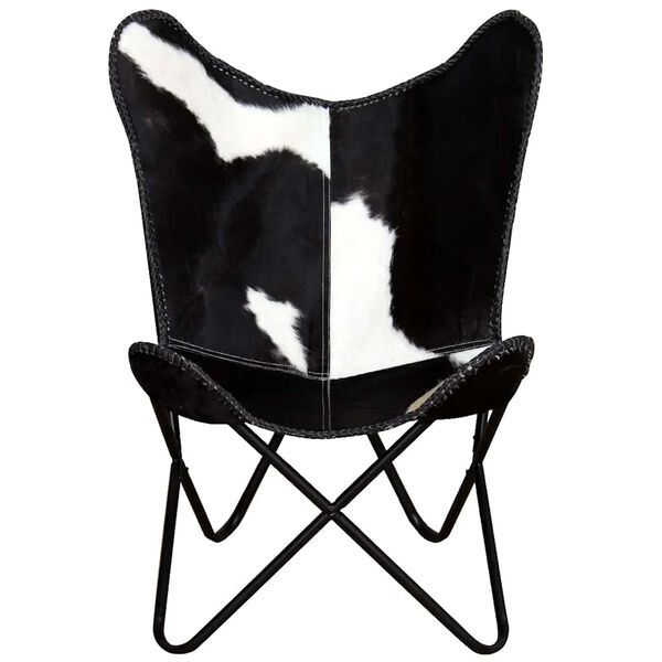 vidaXL Butterfly Chair Black and White Real Cowhide Leather