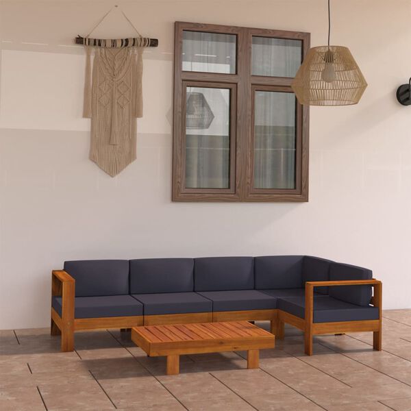 vidaXL 6 Piece Garden Lounge Set with Dark Grey Cushions Acacia Wood