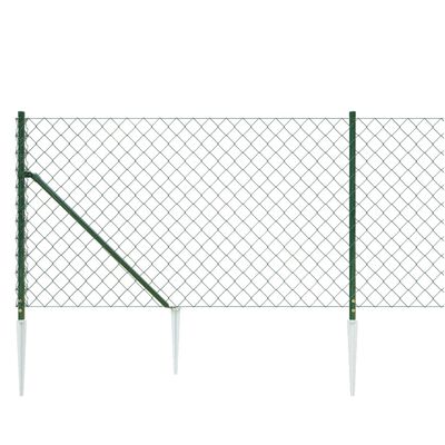 vidaXL Chain Link Fence with Spike Anchors Green 1x25 m, green vidaXL Chain Link Fence with Spike Anchors Green 1x25 m