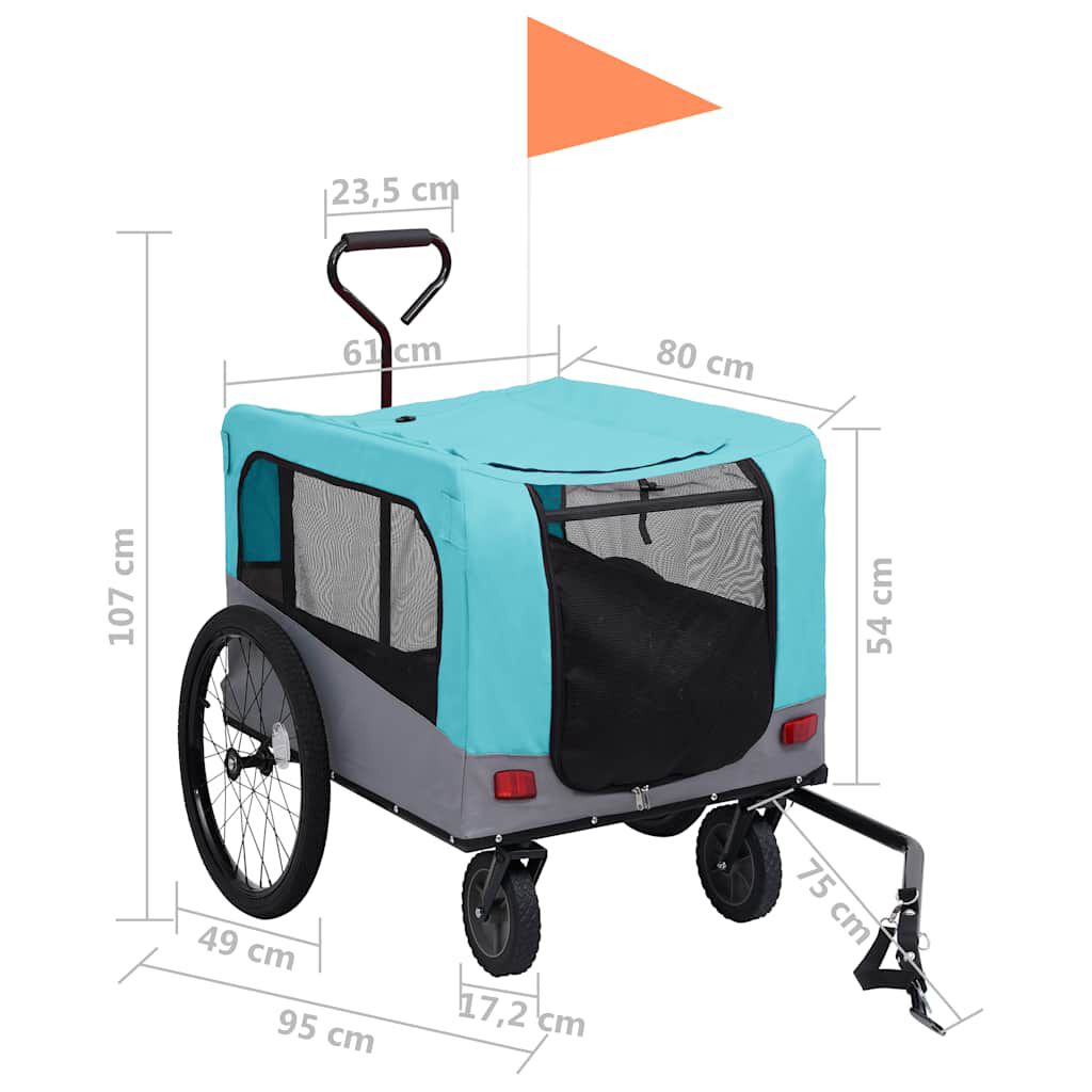 vidaXL 2-in-1 Pet Bike Trailer & Jogging Stroller Blue and Grey