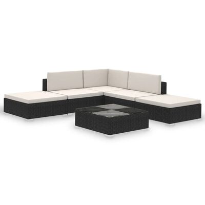 vidaXL 6 Piece Garden Lounge Set with Cushions Poly Rattan Black, black and white vidaXL 6 Piece Garden Lounge Set with Cushions Poly Rattan Black