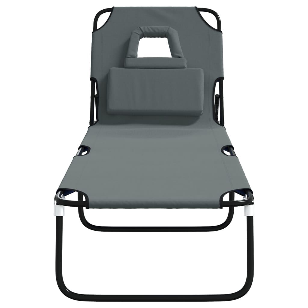 vidaXL Folding Sun Lounger Grey Oxford Fabric&Powder-coated Steel