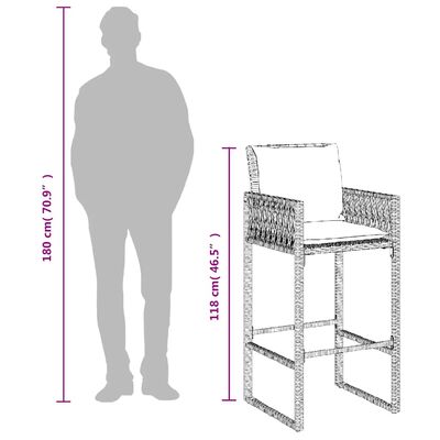 vidaXL Garden Bar Stools with Cushions 2 pcs Black Poly Rattan, black vidaXL Garden Bar Stools with Cushions 2 pcs Black Poly Rattan