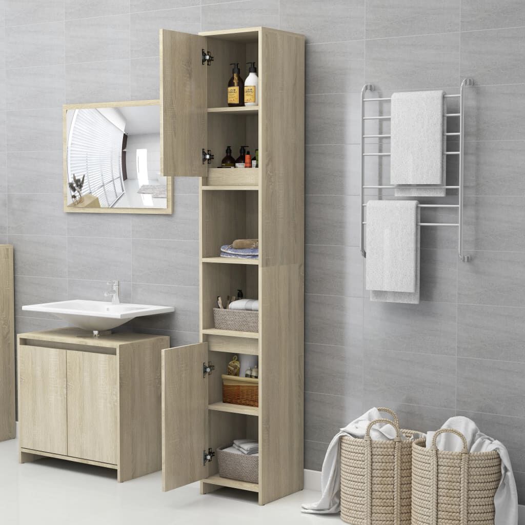 vidaXL Bathroom Cabinet Concrete Grey 30x30x183.5 cm Engineered Wood