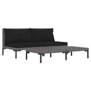 vidaXL 3 Piece Garden Lounge Set Dark Grey Half Round Poly Rattan
