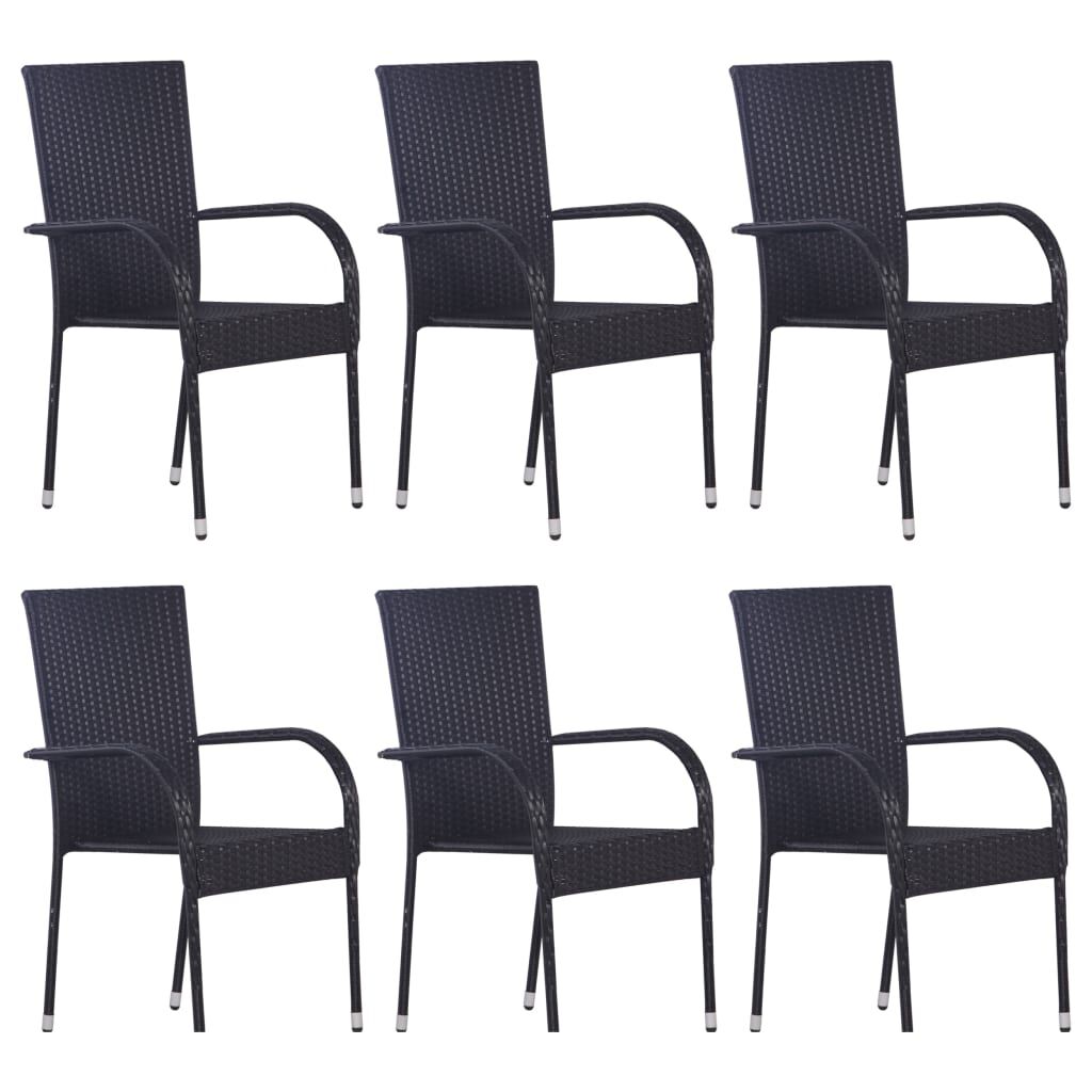 vidaXL 7 Piece Garden Dining Set Poly Rattan Black