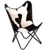vidaXL Butterfly Chair Black and White Real Cowhide Leather