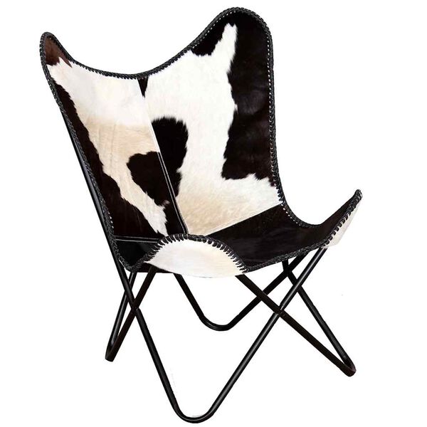 vidaXL Butterfly Chair Black and White Real Cowhide Leather