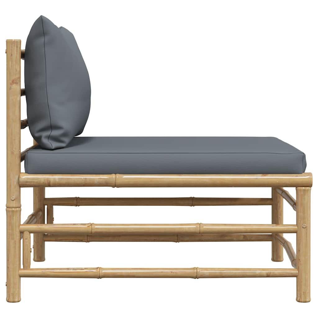 vidaXL Garden Middle Sofa with Dark Grey Cushions Bamboo