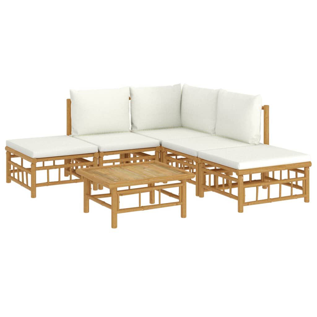 vidaXL 6 Piece Garden Lounge Set with Cream White Cushions Bamboo
