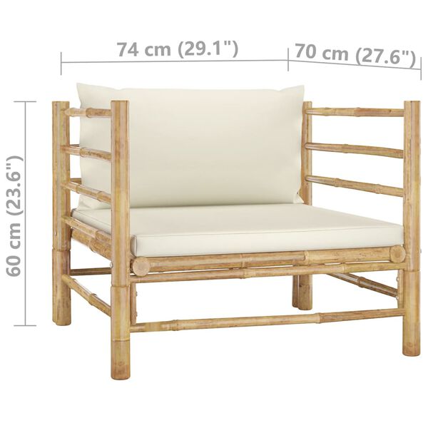 vidaXL 6 Piece Garden Lounge Set with Cream White Cushions Bamboo