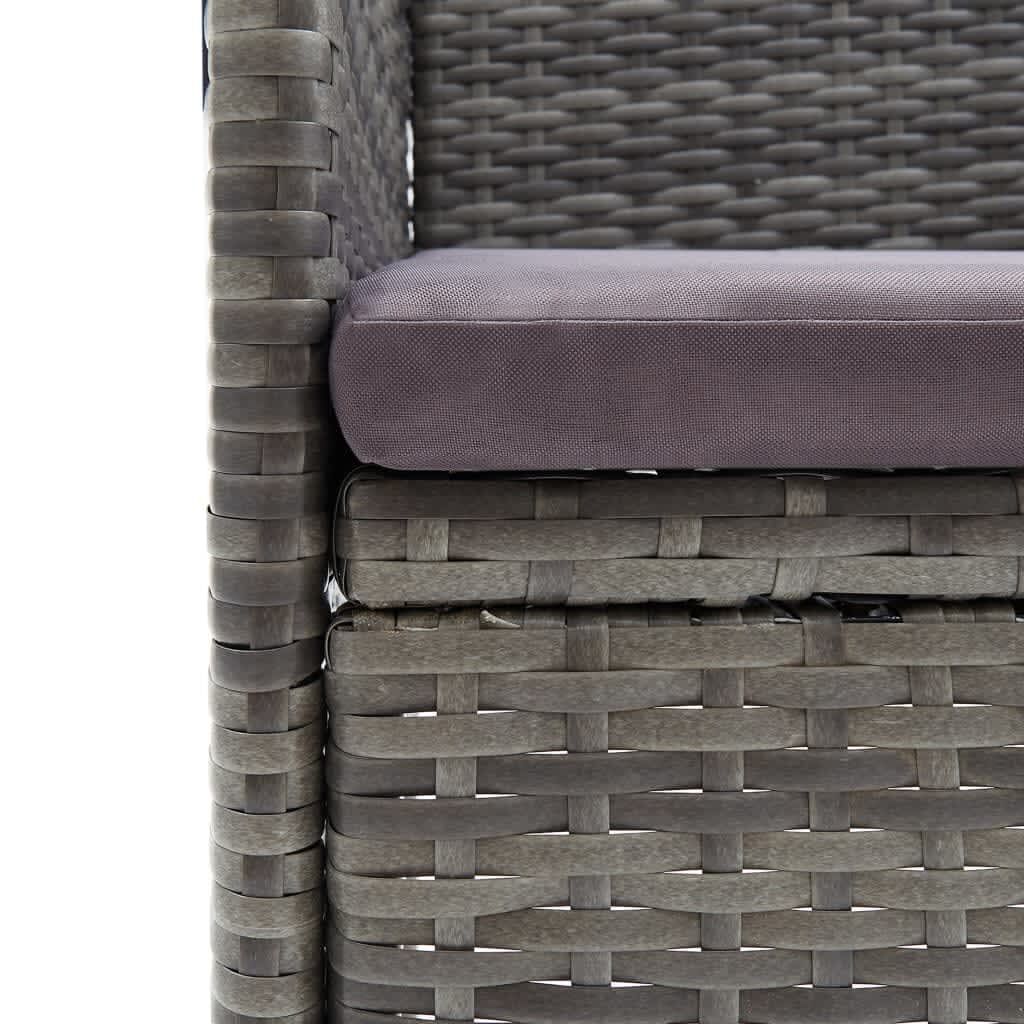 vidaXL 3 Piece Garden Dining Set with Cushions Poly Rattan Grey