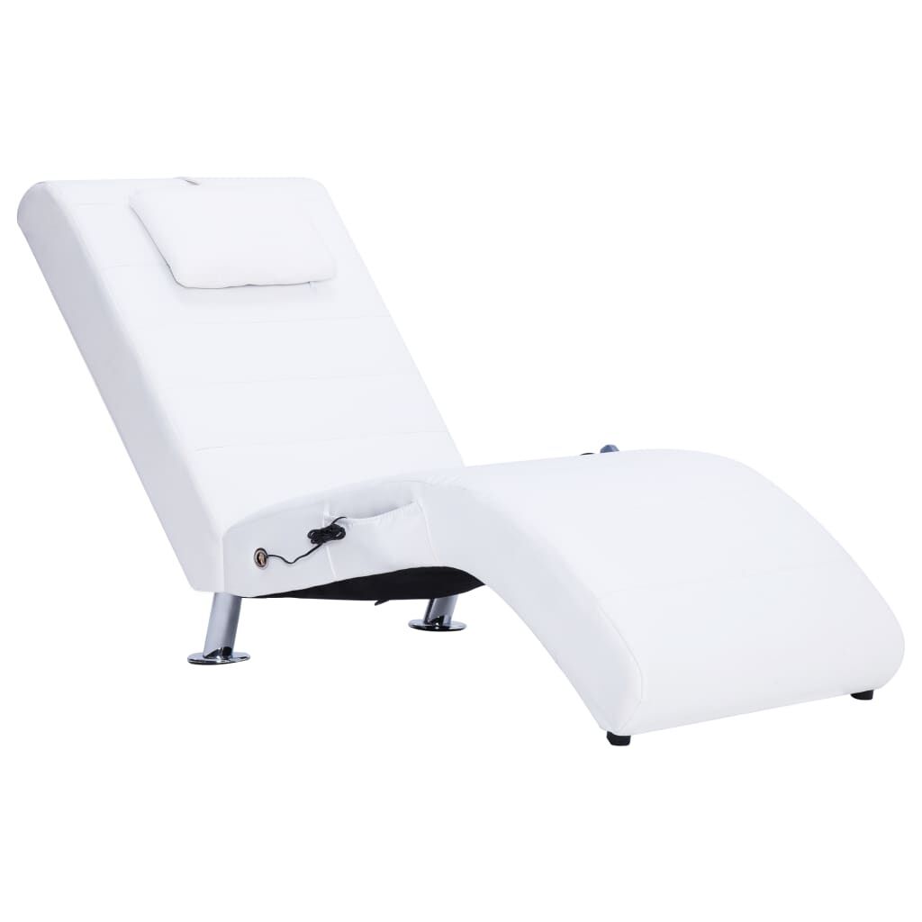 vidaXL Massage Chaise Longue with Pillow White Faux Leather