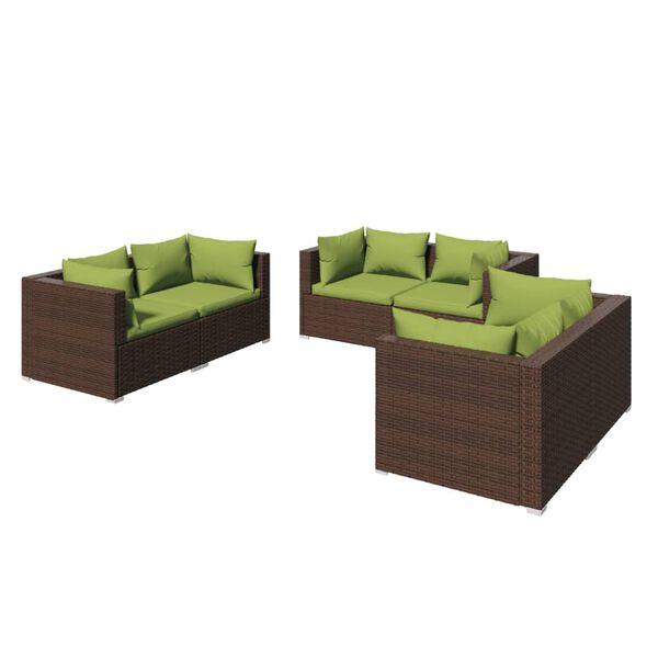 vidaXL 6 Piece Garden Lounge Set with Cushions Poly Rattan Brown