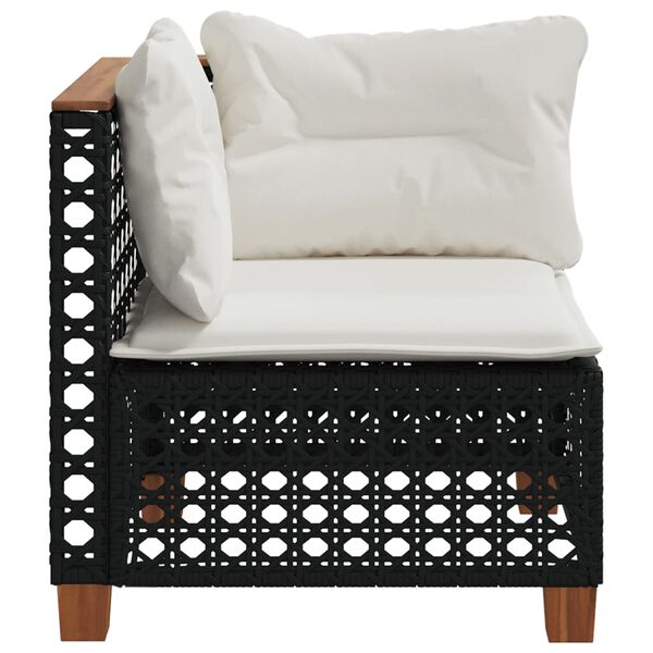 vidaXL Garden Sofa Corner with Cushions Black Poly Rattan