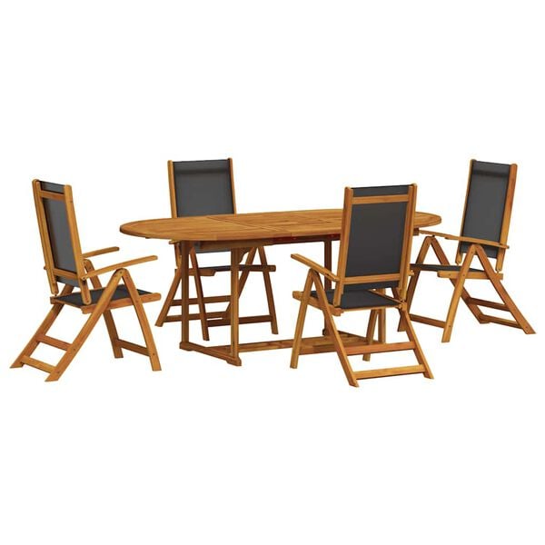 vidaXL 5 Piece Garden Dining Set Solid Wood Acacia and Textilene