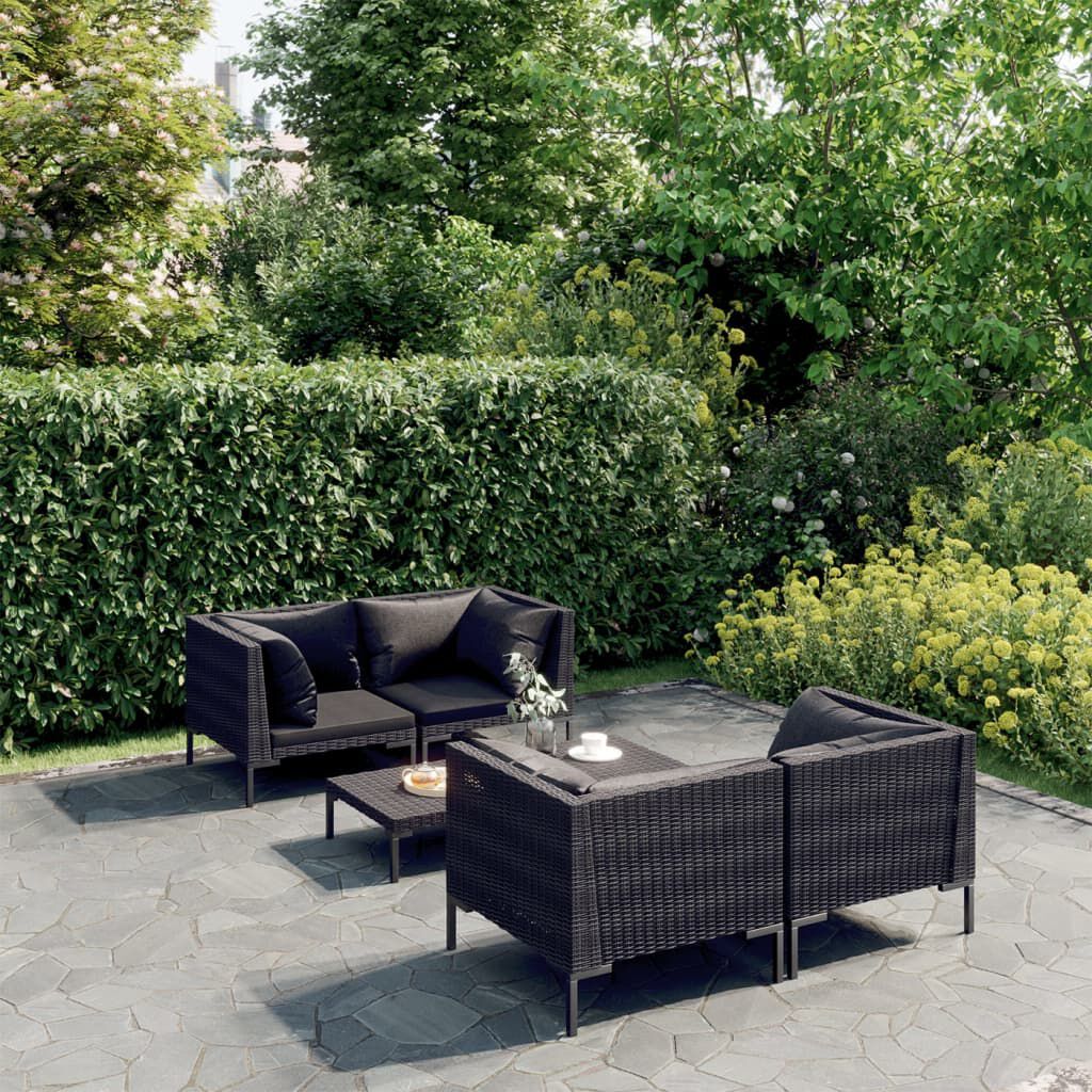 vidaXL 5 Piece Garden Lounge Set with Cushions Poly Rattan Dark Grey