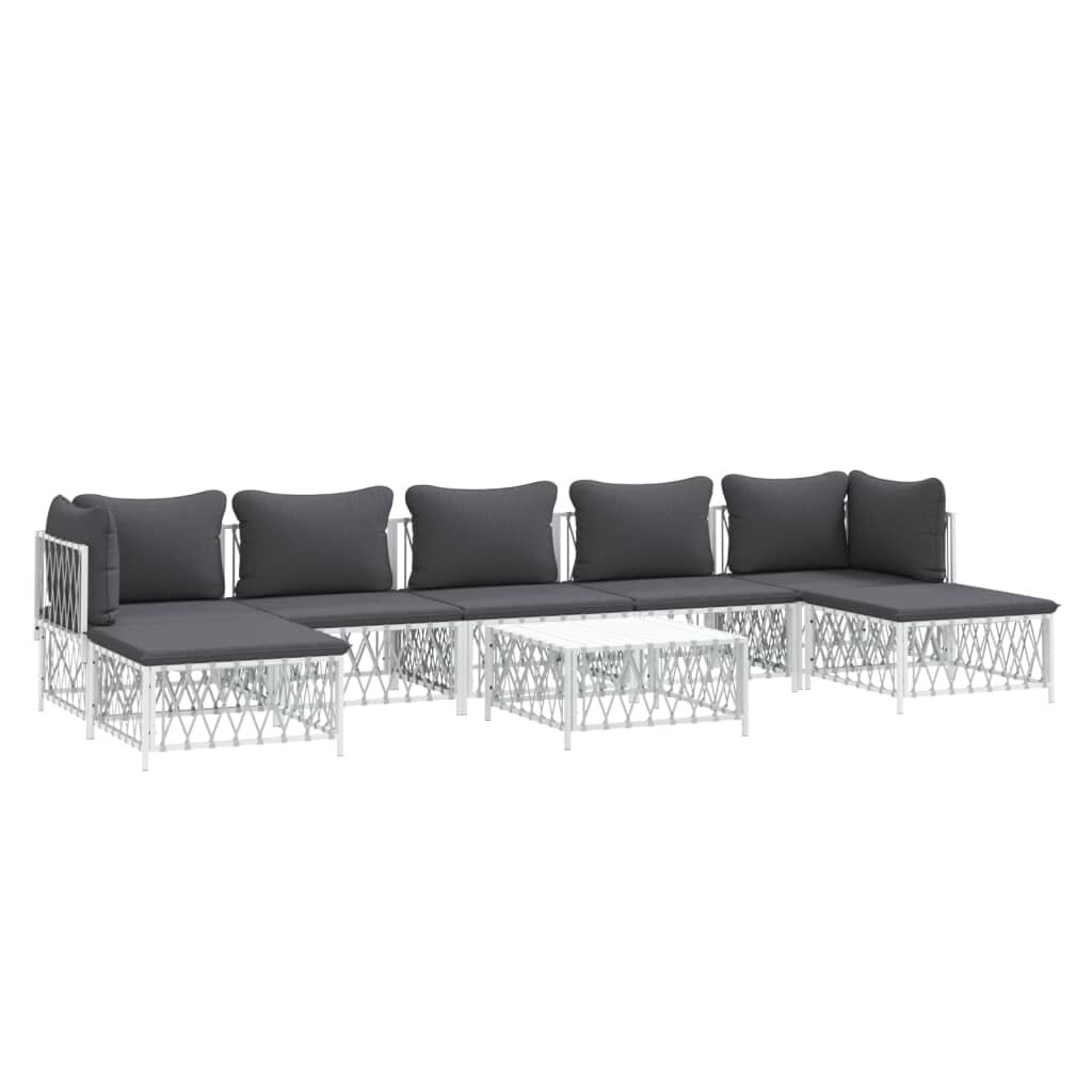 vidaXL 8 Piece Garden Lounge Set with Cushions White Steel