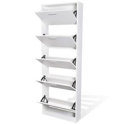 vidaXL White Wooden Shoe Cabinet with 5 Compartments, white vidaXL White Wooden Shoe Cabinet with 5 Compartments