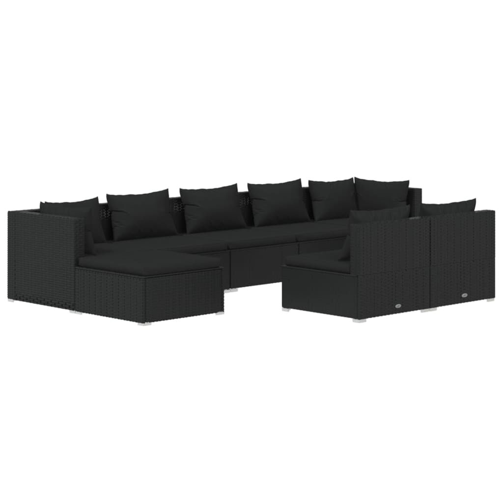 vidaXL 9 Piece Garden Lounge Set with Cushions Black Poly Rattan