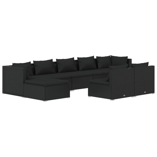 vidaXL 9 Piece Garden Lounge Set with Cushions Black Poly Rattan