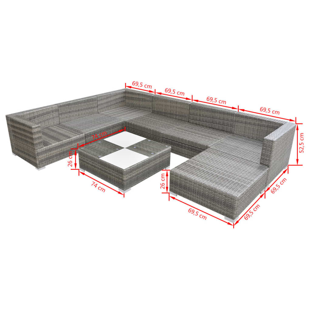vidaXL 8 Piece Garden Lounge Set with Cushions Poly Rattan Grey vidaXL.sa