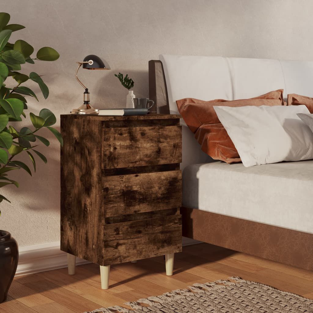 vidaXL Bed Cabinets with Solid Wood Legs 2 pcs Smoked Oak 40x35x69 cm