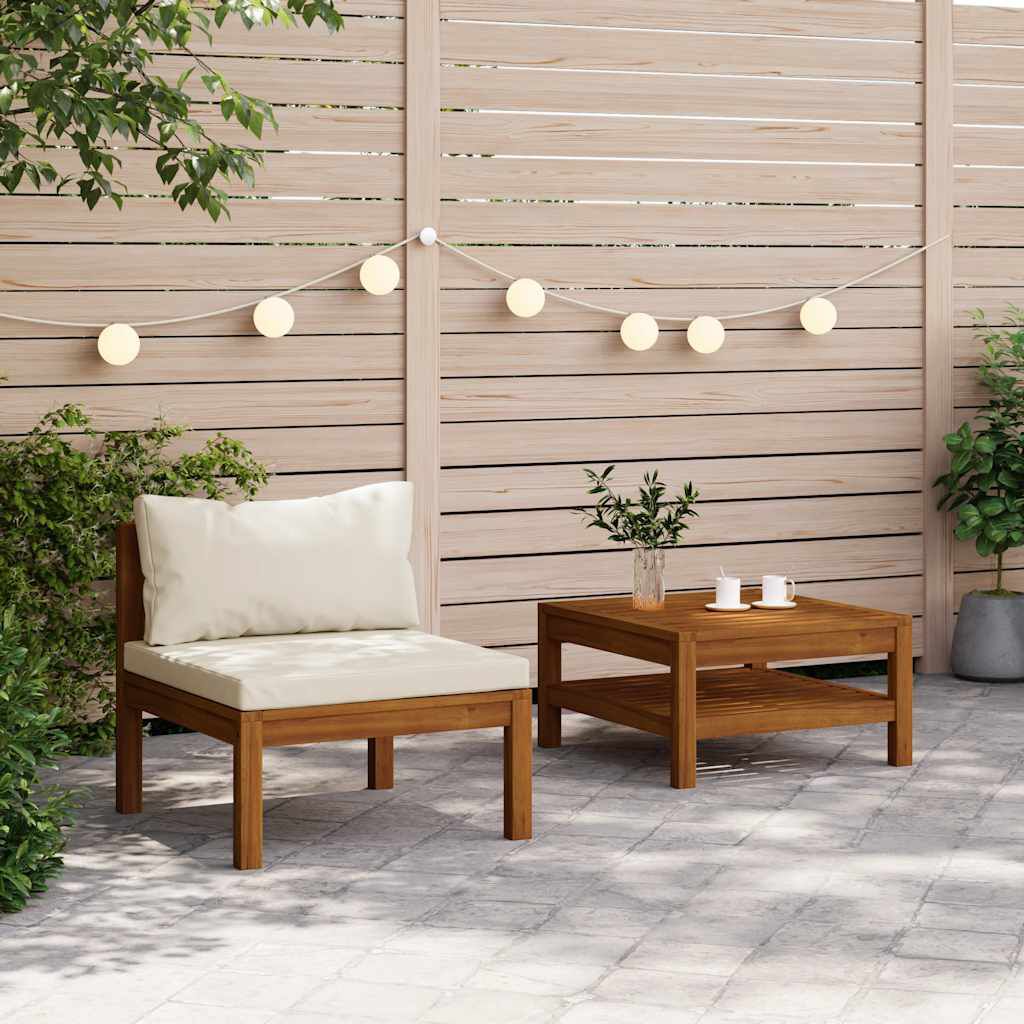 vidaXL 2 Piece Garden Sofa Set with Cream White Cushions Acacia Wood