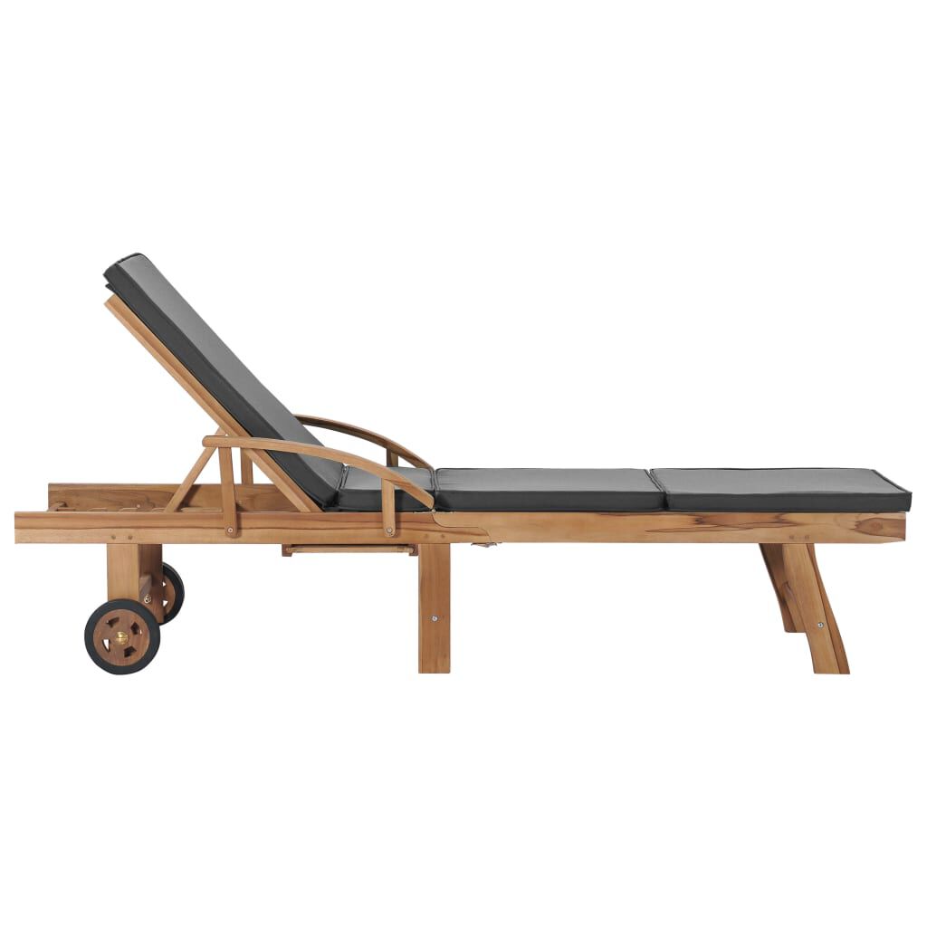 vidaXL Sun Loungers with Cushions 2 pcs Solid Teak Wood Dark Grey