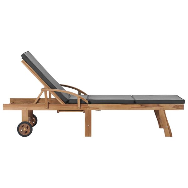 vidaXL Sun Loungers with Cushions 2 pcs Solid Teak Wood Dark Grey