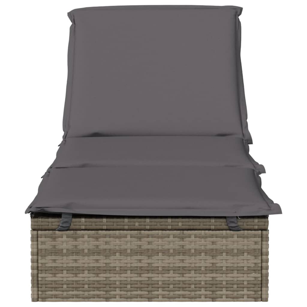 vidaXL Sunbed with Cushion Grey 201x55x62 cm Poly Rattan