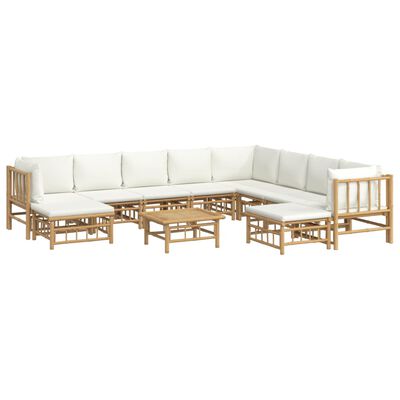 vidaXL 11 Piece Garden Lounge Set with Cream White Cushions Bamboo