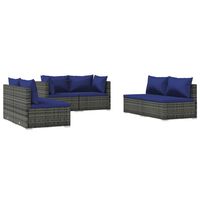 vidaXL 6 Piece Garden Lounge Set with Cushions Poly Rattan Grey