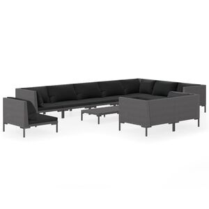 vidaXL 11 Piece Garden Lounge Set with Cushions Poly Rattan Dark Grey
