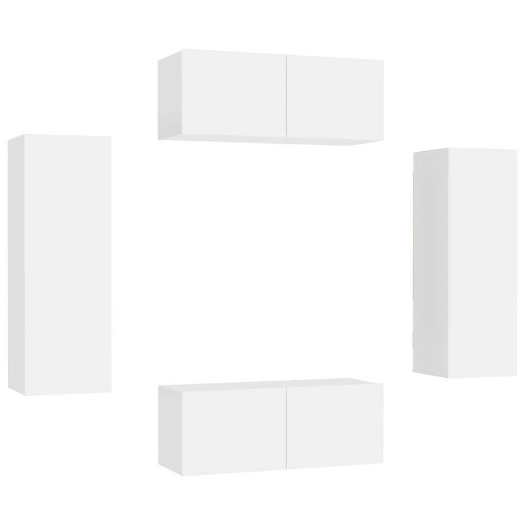vidaXL 4 Piece TV Cabinet Set White Engineered Wood