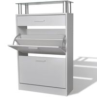 vidaXL Shoe Cabinet with a Drawer and a Top Glass Shelf Wood White, white vidaXL Shoe Cabinet with a Drawer and a Top Glass Shelf Wood White