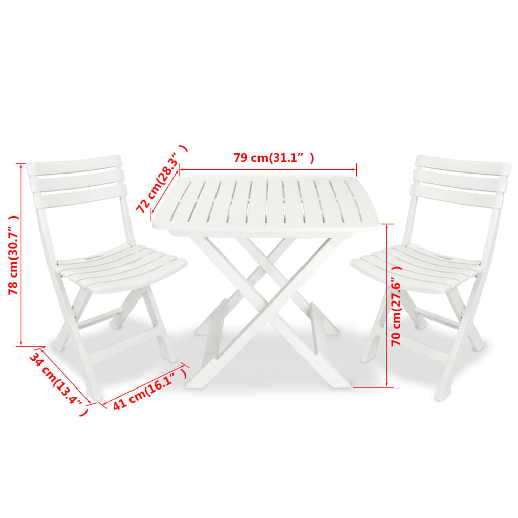 vidaXL 3 Piece Folding Bistro Set Plastic White