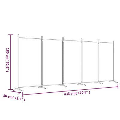 vidaXL 5-Panel Room Divider Brown 433x180 cm Fabric, brown vidaXL 5-Panel Room Divider Brown 433x180 cm Fabric