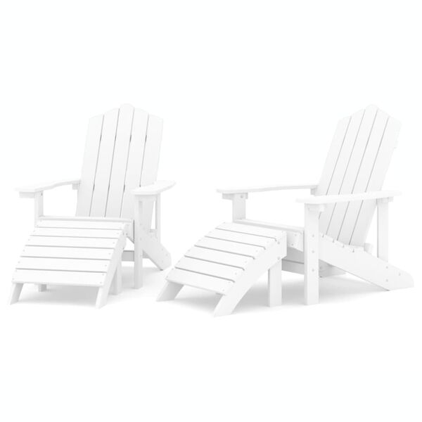 vidaXL Garden Adirondack Chairs 2 pcs with Footstools HDPE White