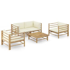 vidaXL 5 Piece Garden Lounge Set with Cream White Cushions Bamboo