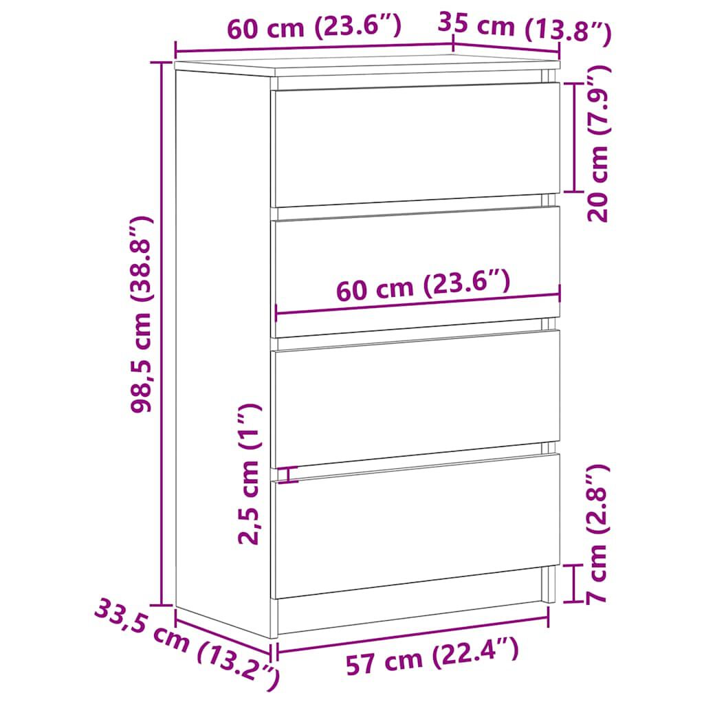 vidaXL Sideboard White 60x35x98.5 cm Engineered Wood