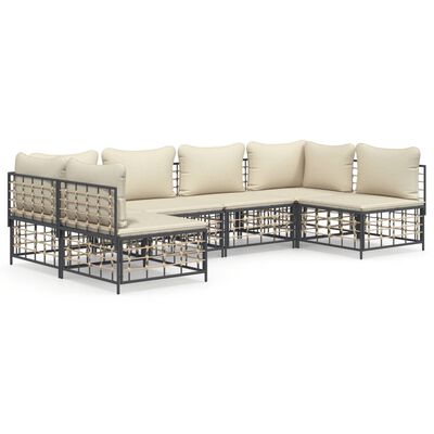 vidaXL 6 Piece Garden Lounge Set with Cushions Anthracite Poly Rattan,  vidaXL 6 Piece Garden Lounge Set with Cushions Anthracite Poly Rattan