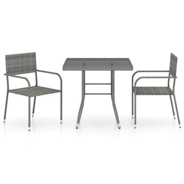 vidaXL 3 Piece Garden Dining Set Poly Rattan Anthracite & Grey
