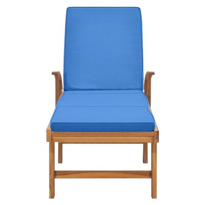 vidaXL Sun Lounger with Cushion Solid Teak Wood Blue, blue vidaXL Sun Lounger with Cushion Solid Teak Wood Blue