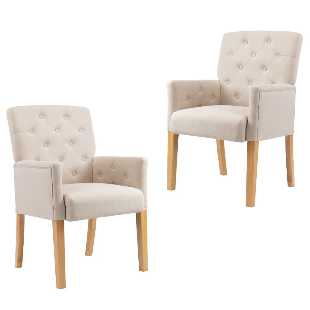 vidaXL Dining Chairs with Armrests 2 pcs Beige Fabric
