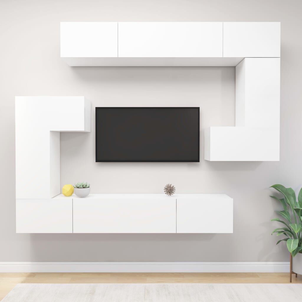 vidaXL 8 Piece TV Cabinet Set White Engineered Wood