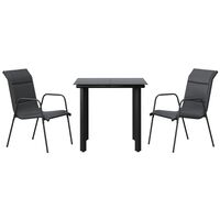 vidaXL 3 Piece Garden Dining Set Black Steel and Textilene
