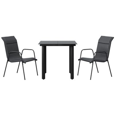 vidaXL 3 Piece Garden Dining Set Black Steel and Textilene,  vidaXL 3 Piece Garden Dining Set Black Steel and Textilene
