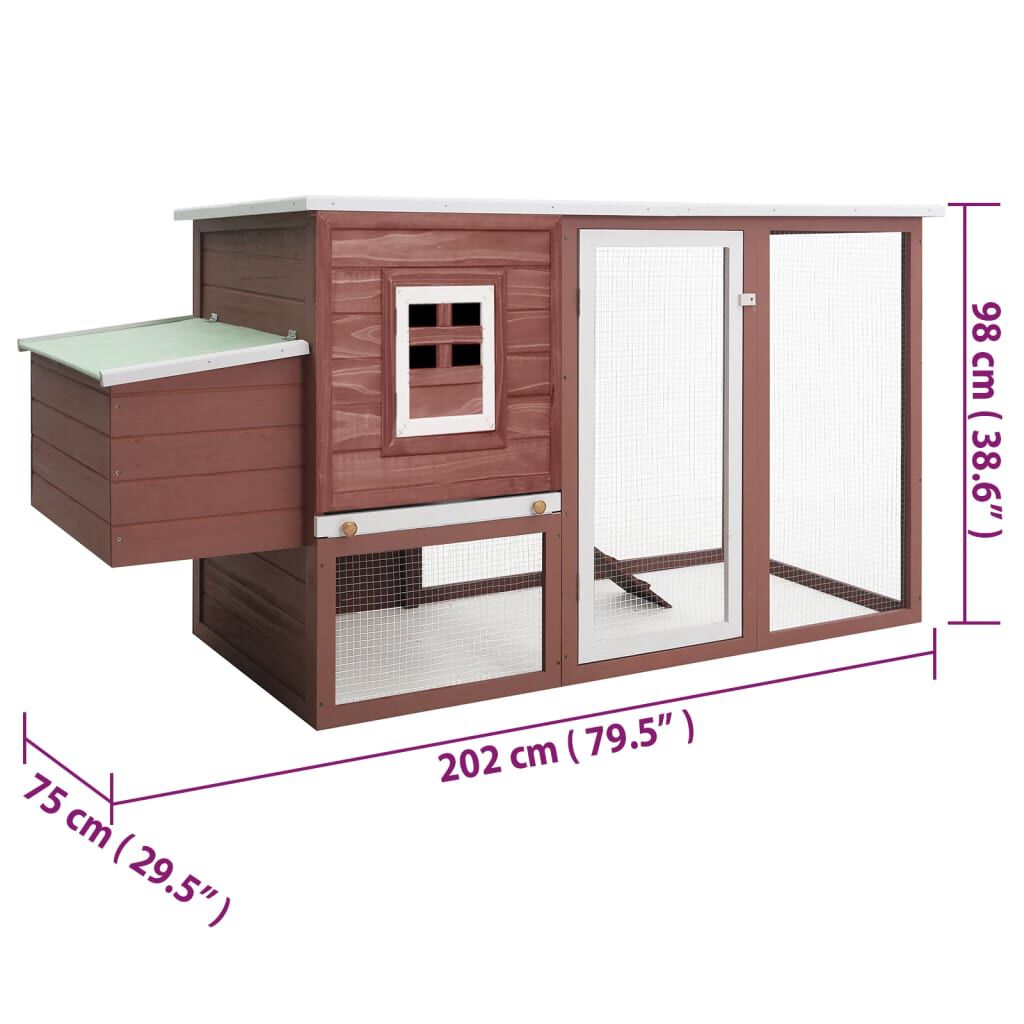 vidaXL Outdoor Chicken Cage Hen House with 1 Egg Cage Brown Wood